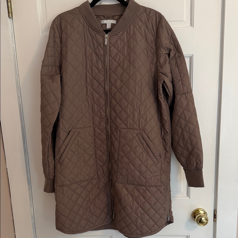 Zella Quilted Long Bomber Jacket Mauve Size L